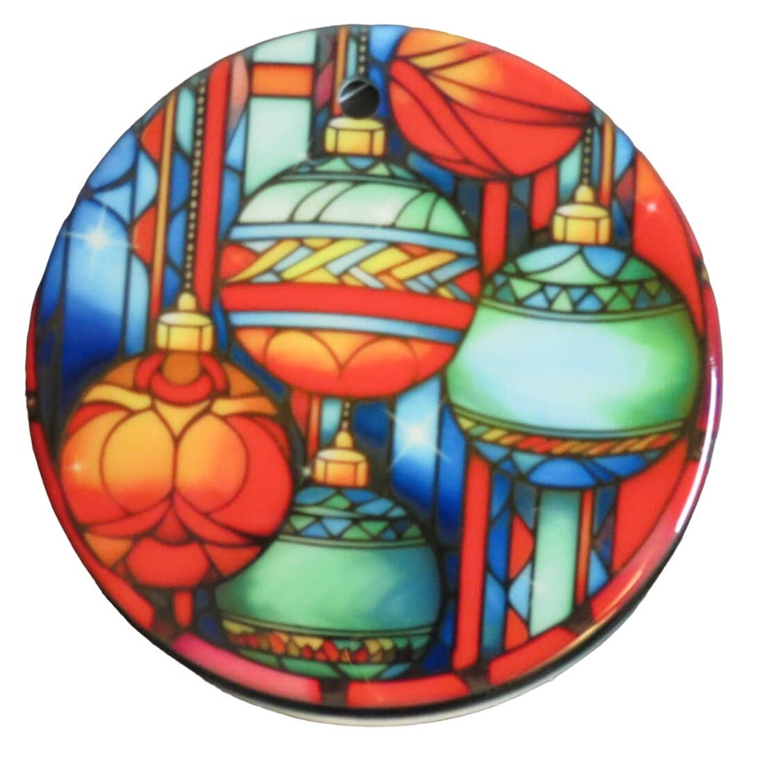 Set Of 3 Christmas Ornament 2 Sided Snowman Stain Glass 3 in