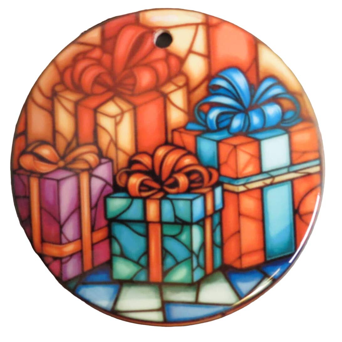 Set Of 7 Christmas Ornament Santa Gifts 2 Sided Ceramic