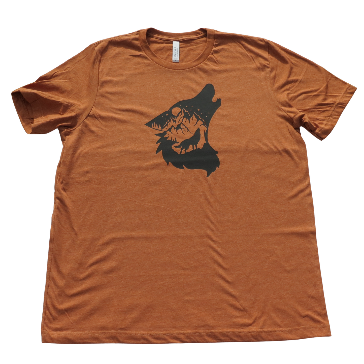 Bella & Canvas Unisex T Shirt L XL 2XL Wolf Head Brown