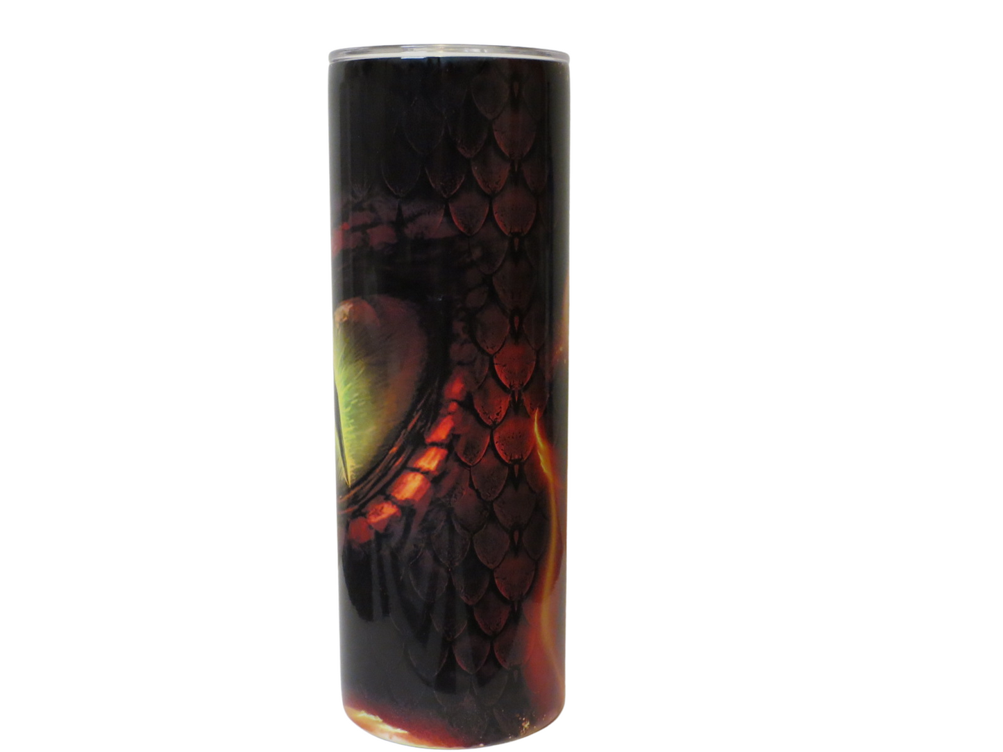 20 oz Metal Tumbler With Straw Eye Of A Dragon With Fire
