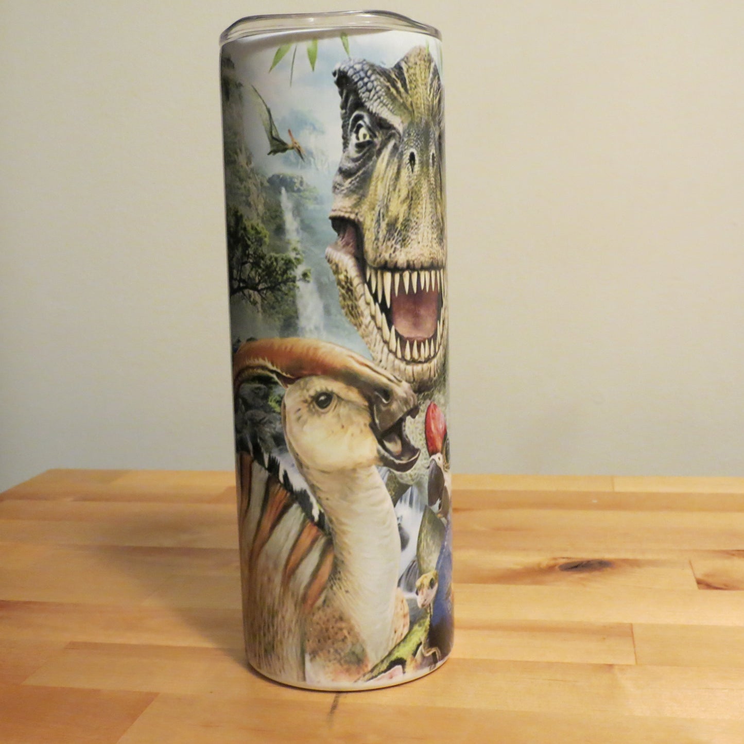 20 oz Tumbler Dinosaur T Rex Stainless Steel Lid Straw