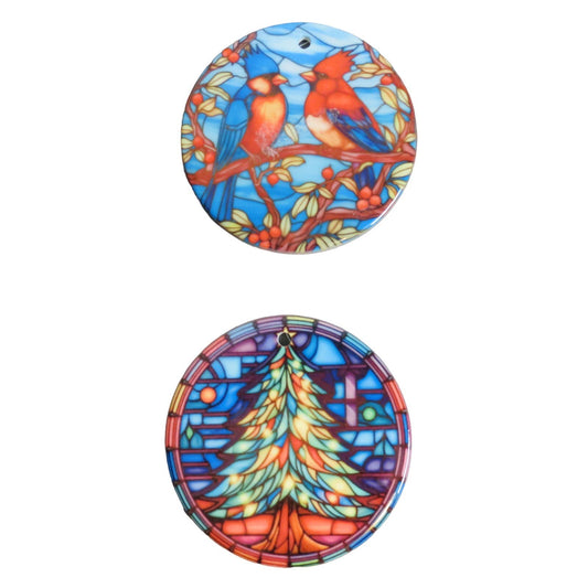 Christmas Ornament 2 Sided  Birds Tree