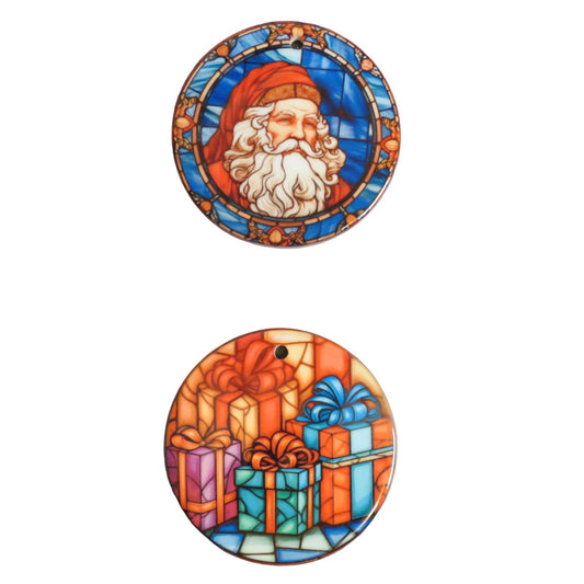 Set Of 7 Christmas Ornament Santa Gifts 2 Sided  Ceramic