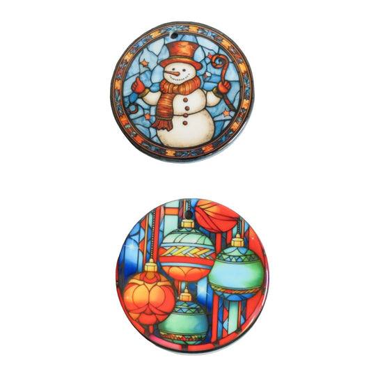 Set Of 3 Christmas Ornament 2 Sided Snowman Stain Glass 3 in