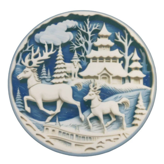 Set Of 2 Coasters Winter Scene 4inch Round Horse Christmas