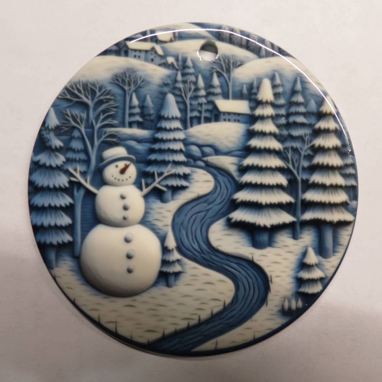 Set Of 7 Christmas Ornament Snowman Winter Scene 3 inch Blue White