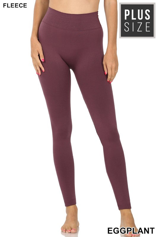 Zenana Women Plus Size Leggings  1X / 2x , 2x / 3x Eggplant Fleece