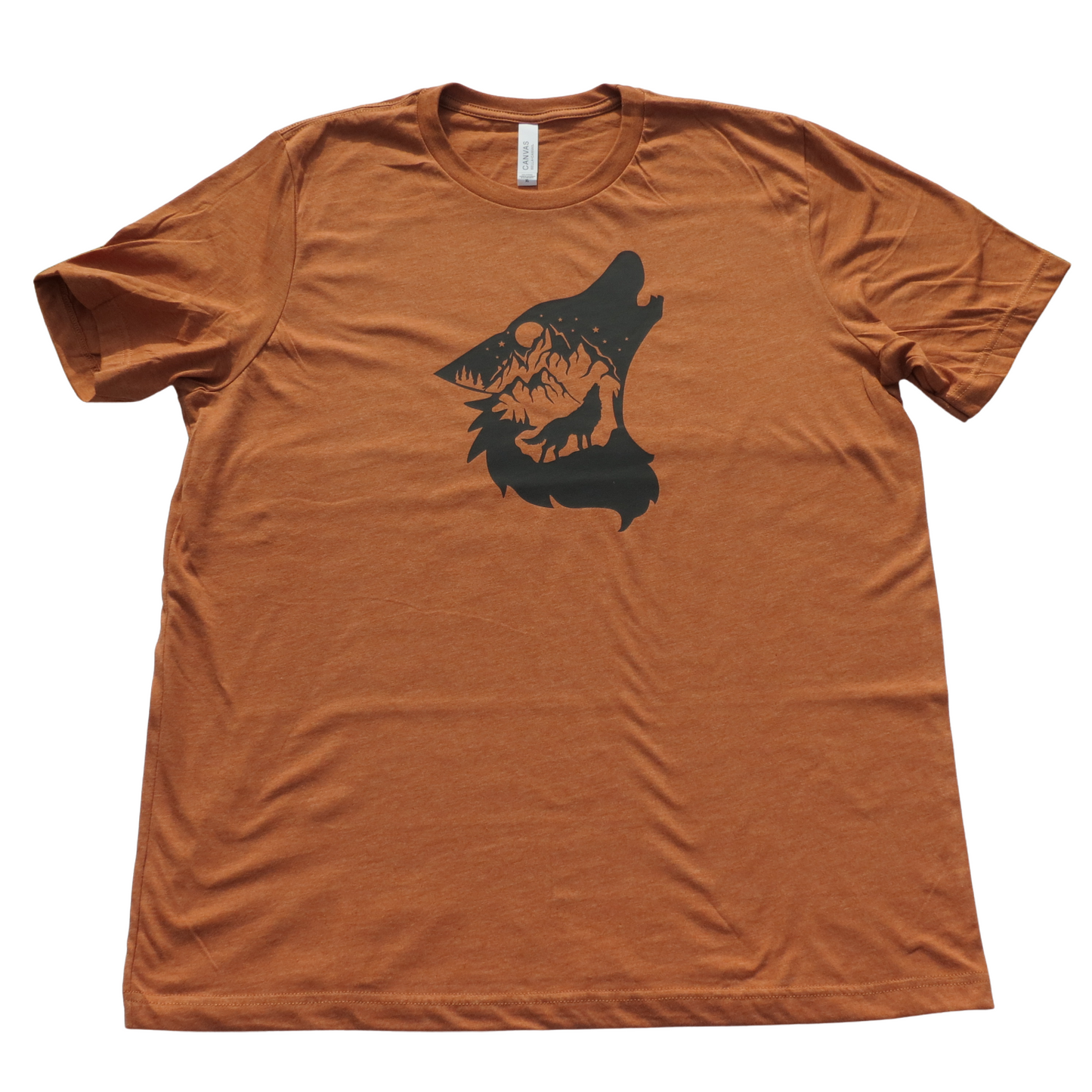 Bella & Canvas Unisex T Shirt  L XL 2XL Wolf Head Brown