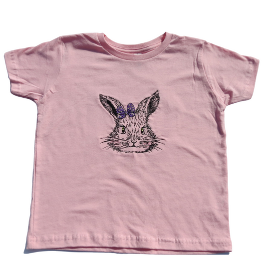 Next Level Toddler Girl T Shirt 4T Pink Embroidery Rabbit Purple Bow