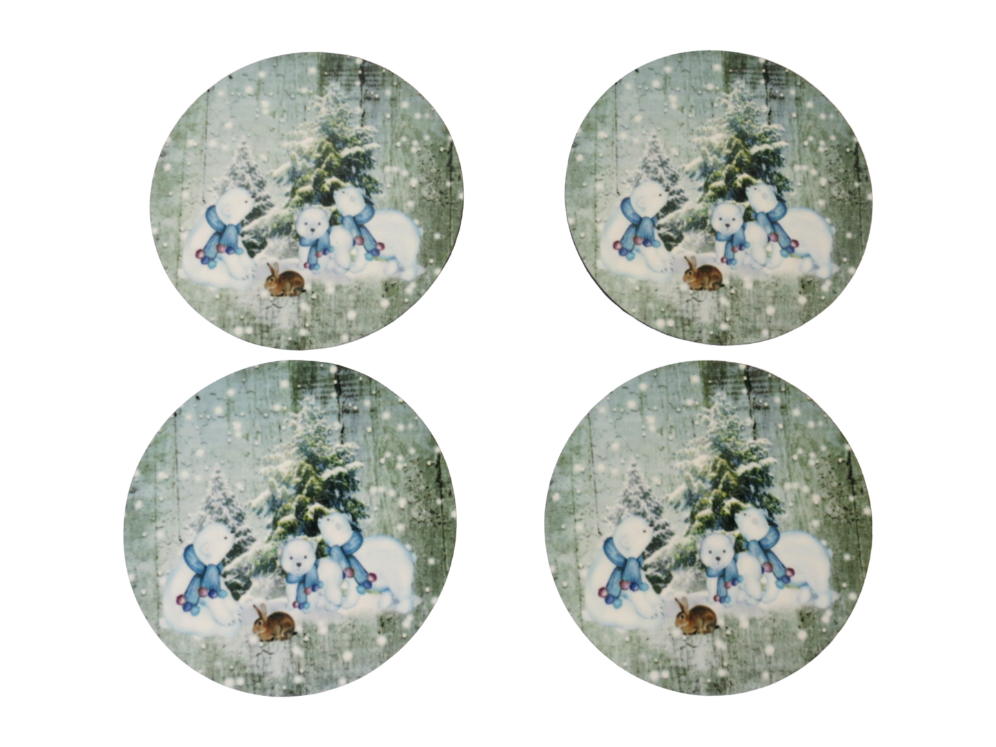 Set Of 4 Coaster Set Polar Bear Christmas Winter Scene