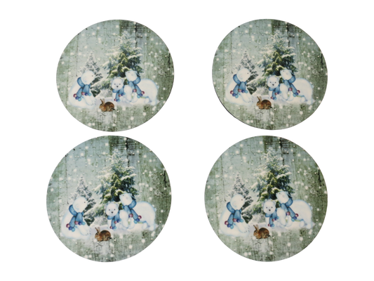 Set Of 4 Coaster Set Polar Bear Christmas Winter Scene