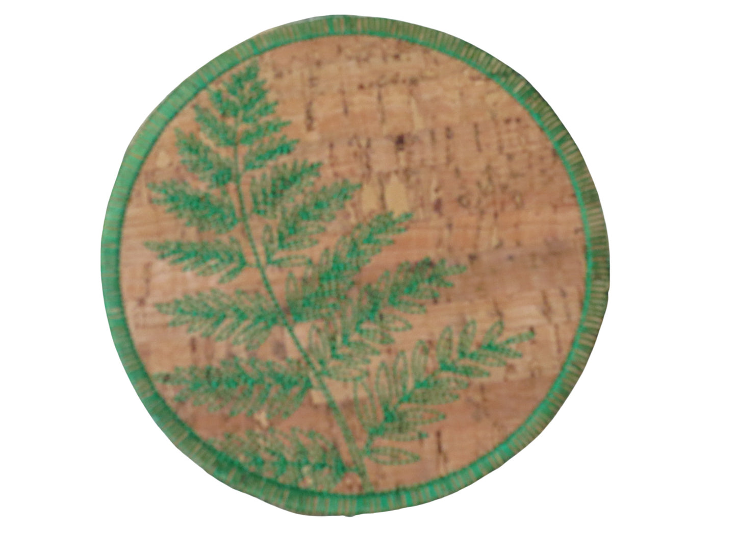 Fall Coaster Set of 6 Leaf Green Embroider Cork Fabric