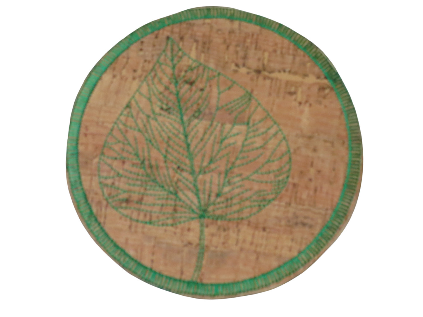 Fall Coaster Set of 6 Leaf Green Embroider Cork Fabric