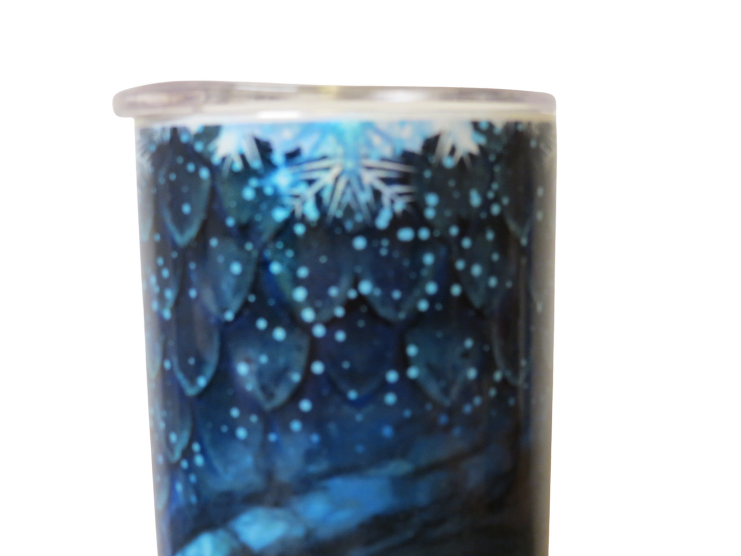 Sassy Fun Items 20 oz Metal  Glitter Tumbler  Blue Dragon With Snowflakes With Straw