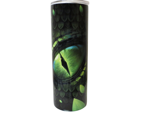 20 oz Metal Tumbler With Straw 1 Eye Dragon Green With Leaf