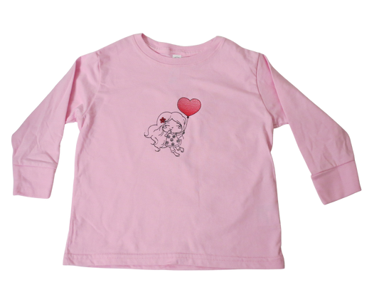 Toddler Girl Valentine Long Sleeve T Shirt Embroidery Pink 2T-4T