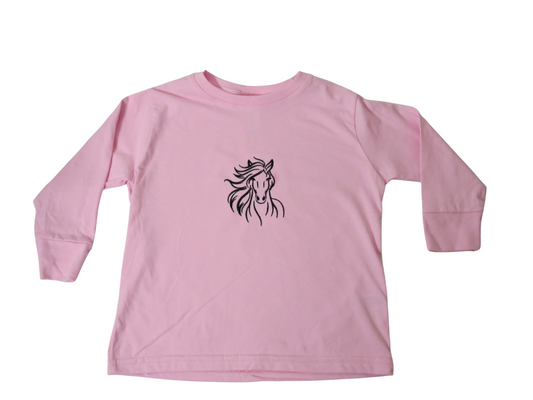 Toddler Girl Long Sleeve T Shirt Embroidery Horse Size 2T-4T Pink