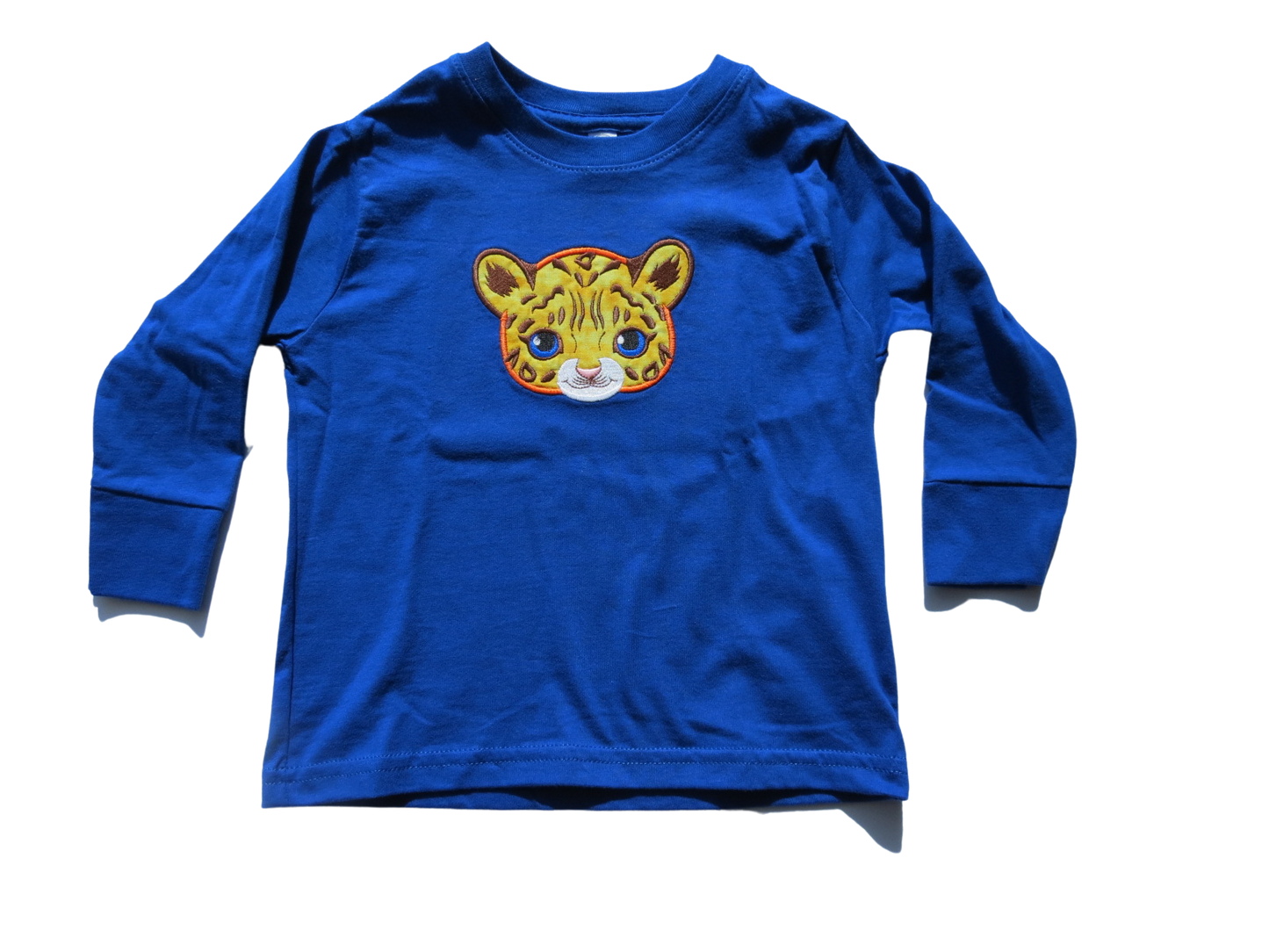 Toddler Boy Long Sleeve T Shirt Jaguar tiger Head Embroidery Applique Size 2T-4T Blue