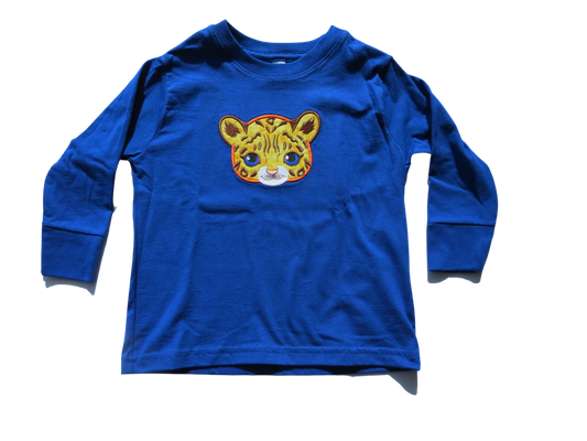 Toddler Boy Long Sleeve T Shirt Jaguar tiger Head Embroidery Applique Size 2T-4T Blue