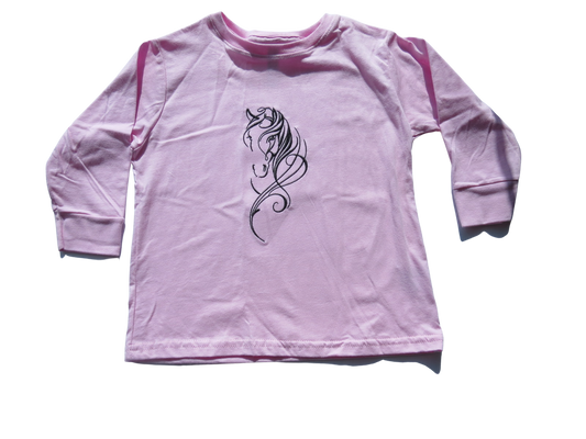 Toddler Girl Long Sleeve T Shirt Size 2T-4T Horse Head Embroidery Pink