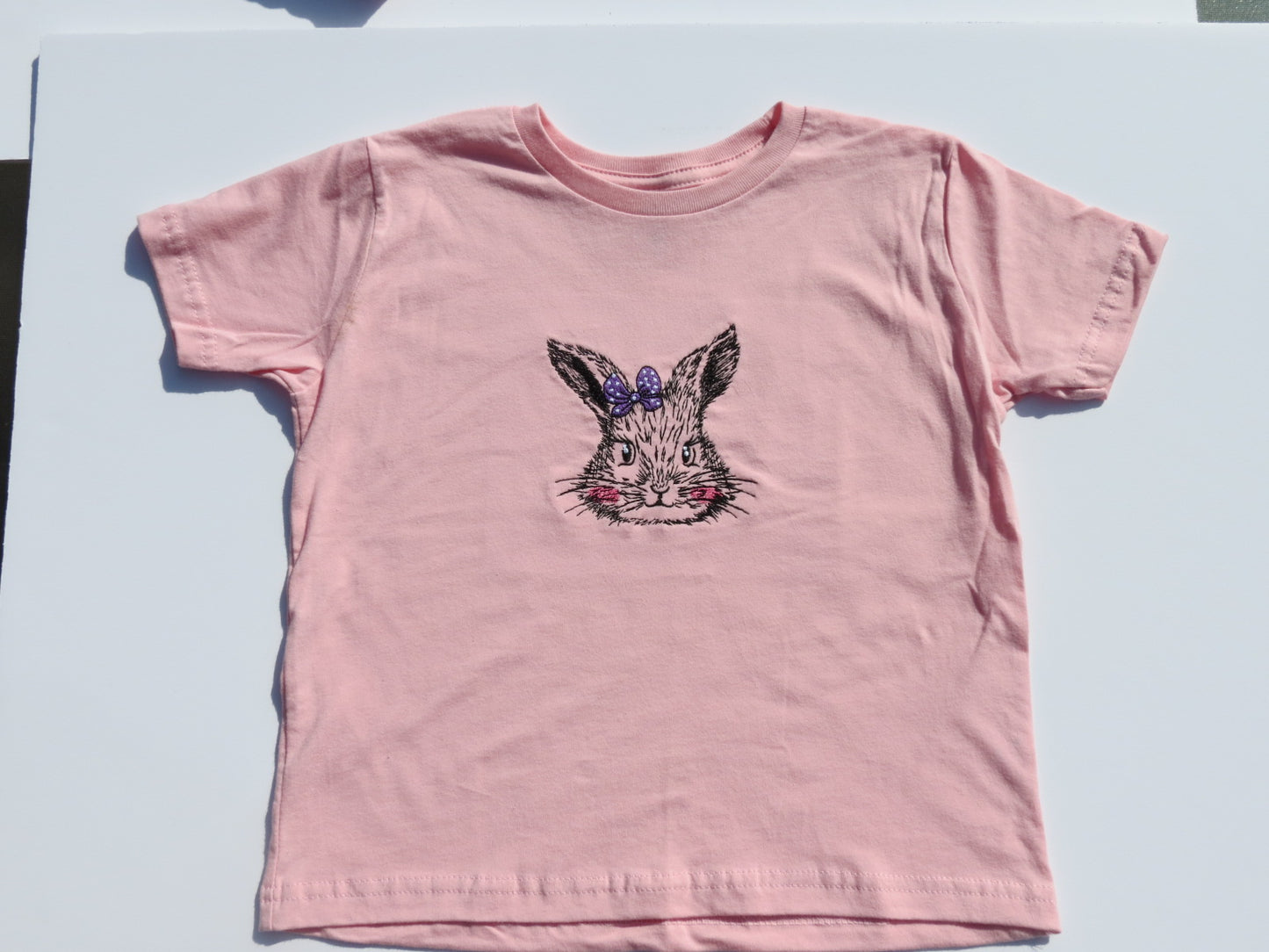 Toddler Girl T Shirt Size 2T 3T 4T Easter Rabbit Bunny With Purple Bow Pink Embroidery