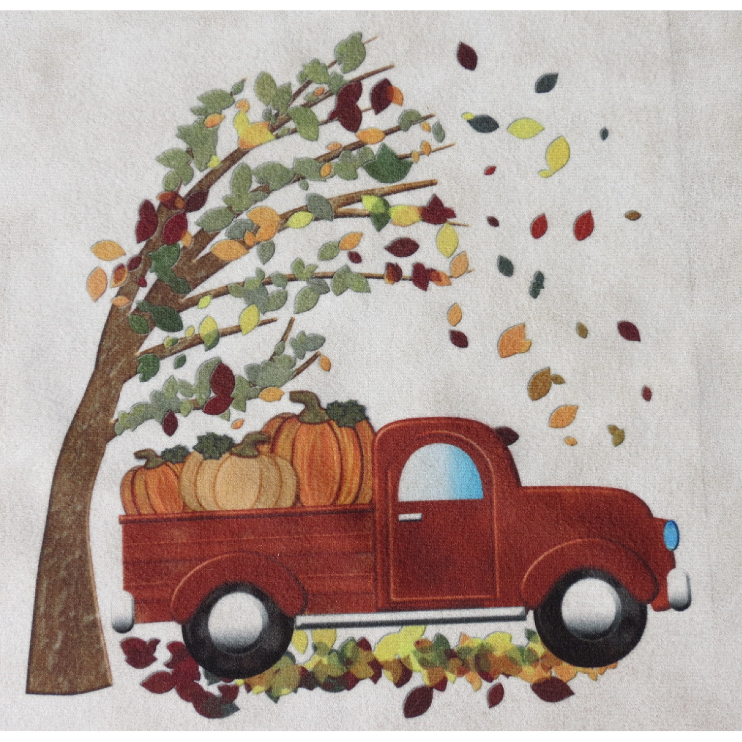 Fall Pillow Leathaire Cover 15" x 15" Tan Rustic Truck With Pumpkins